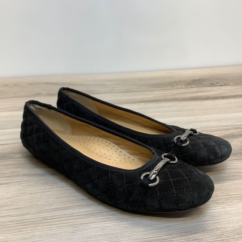 NEIMAN‎ MARCUS Women's Black Suede Quilted Ballet Suzy Flat Shoes Size 9.5M